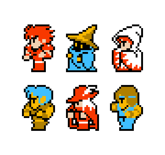 Warriors Of Light: Warrior, Balck Mage, White Mage, Thief, Red Mage y Monk